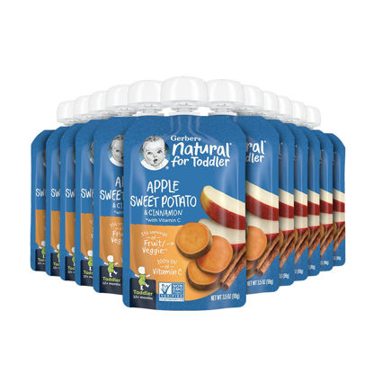 Picture of Gerber Baby Food Pouches, Toddler 12+ Months, Apple Sweet Potato, 3.5 Ounce (Pack of 12)