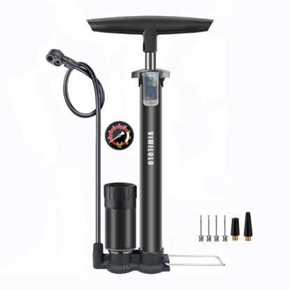 Picture of VIMILOLO Bike Pump, Air Bicycle Pump Inflator with Pressure Gauge for Presta and Schrader Valve Tire Ball Bike Portable Pumps 160PSI & 11BAR