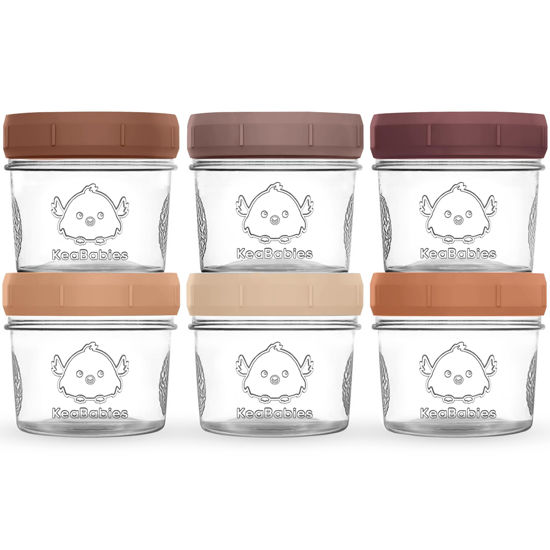 Picture of KeaBabies 6pk 4oz Glass Baby Food Containers - Leak-Proof, Microwavable Small Baby Glass Jars with Lids, Baby Food Storage Containers, Baby Snack Containers, BPA-Free Baby Food Jars (Terracotta)