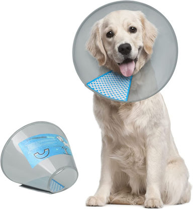 Picture of Supet Dog Cone Collar Adjustable After Surgery, Comfy Pet Recovery Collar & Cone for Large Medium Small Dogs, Elizabethan Dog Neck Collar Plastic Practical