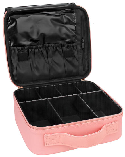 Picture of Relavel Travel Makeup Train Case Makeup Cosmetic Case Organizer Portable Artist Storage Bag with Adjustable Dividers for Cosmetics Makeup Brushes Toiletry Jewelry Digital (Pink with plastic dividers)