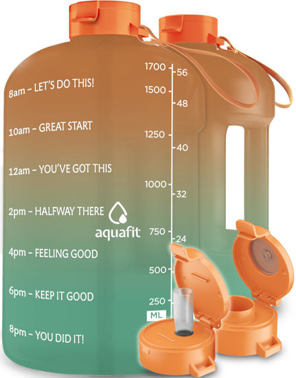 Picture of AQUAFIT Half Gallon Water Bottle With Time Marker - 64 oz Water Bottle With Straw - Gym Water Bottle With Strap - Big Water Bottle - Reusable Water Bottles With Straw - Large Water Bottle With Handle