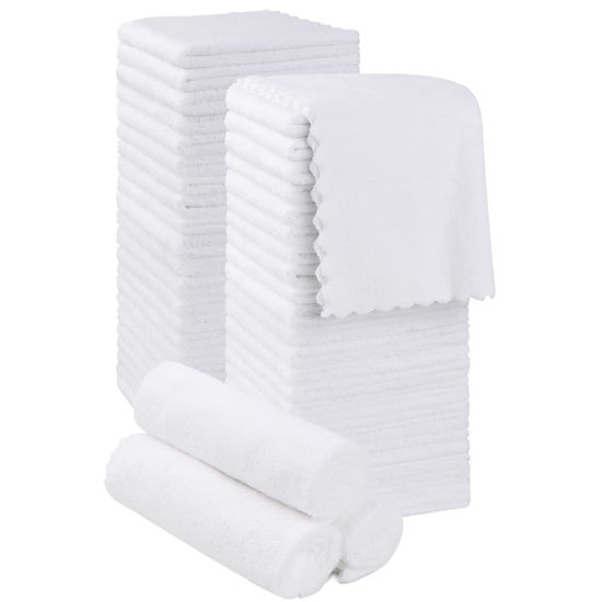 Picture of Orighty Premium Washcloths 48 Pack, Ultra Soft Towel Sets 12 x 12 inch, Absorbent & Quick Drying Coral Velvet Washcloth Bulk, Multi-Purpose Wash Cloths for Bathroom, Hotel, and Gym (White)