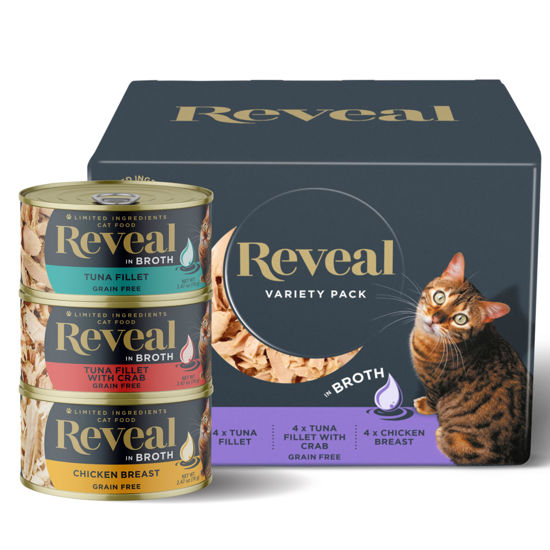 Picture of Reveal Natural Wet Cat Food, 12 Count, Grain Free, Limited Ingredient Canned Food for Cats, Fish and Chicken Variety in Broth, 2.47 oz Cans