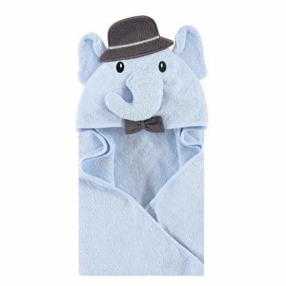 Picture of Hudson Baby Unisex Baby Cotton Animal Face Hooded Towel, Blue Charcoal Elephant, One Size