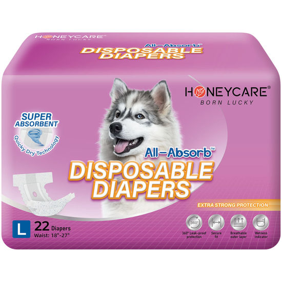 Picture of HONEY CARE All-Absorb Disposable Dog Diapers L Size, Improved Bigger Size, 22 Count, Super Absorbent, Breathable, Wetness Indicator