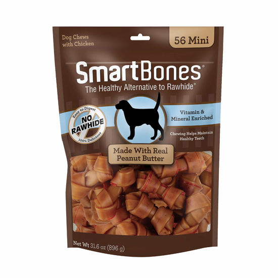 Picture of SmartBones Mini Bones With Real Peanut Butter 56 Count, Rawhide-Free Chews For Dogs