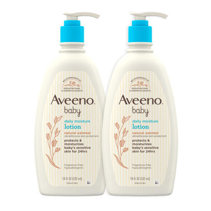 Picture of Aveeno Baby Daily Moisture Body Lotion for Delicate Skin, Natural Colloidal Oatmeal & Dimethicone, Hypoallergenic Moisturizing Lotion, Fragrance- & Paraben-Free, Twin Pack, 2 x 18 fl. oz