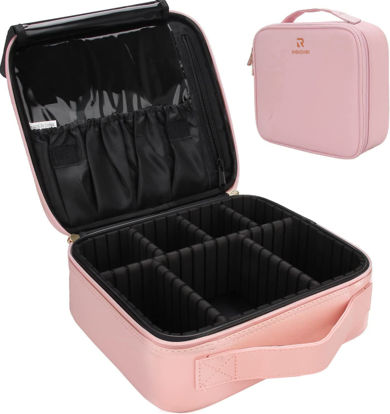 Picture of Relavel Travel Makeup Train Case Makeup Cosmetic Case Organizer Portable Artist Storage Bag with Adjustable Dividers for Cosmetics Makeup Brushes Toiletry Jewelry Digital Accessories (Pink)