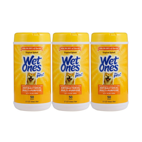 Picture of Wet Ones for Pets Multi-Purpose Dog Wipes with Aloe Vera, 50 Count - 3 Pack | Dog Wipes for All Dogs in Tropical Splash, Wipes for Paws & All Purpose | 150 Count Total