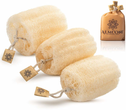 Picture of Almooni Egyptian Loofah Exfoliating Body Scrubber, Natural Real Egyptian Shower Loofah Sponge Body Scrubber for Women and Men, for Body and Face That Will Get You Clean - 3 Count (1 Pack)