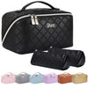 Picture of Travel Makeup Bags Cosmetic Organizer Bag: 3-Set Large Capacity Make up Bag - PU Leather Toiletry Bag for Women - Wide Open Portable Pouch with Divider & Handle 07-Black 6