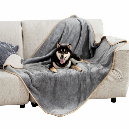 Picture of Bedsure Waterproof Dog Blankets for Large Dogs - Large Cat Blanket Washable for Couch Protection, Sherpa Fleece Puppy Blanket, Soft Plush Reversible Throw Furniture Protector, 40"X50", Grey