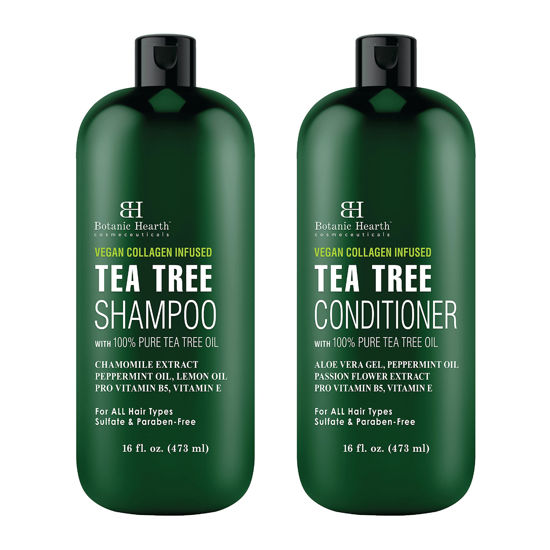 Picture of Botanic Hearth Vegan Collagen Infused Tea Tree Shampoo and Conditioner Set, 16 fl oz each - Sulfate Free, Paraben Free - For Itchy and Dry Scalp - Men and Women