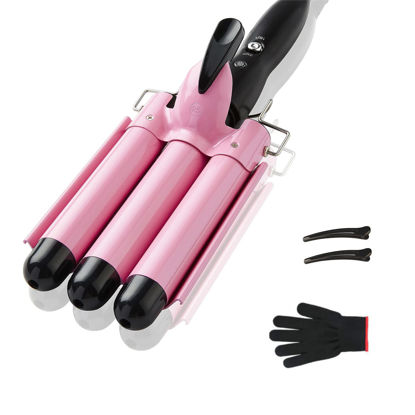 Picture of 3 Barrel Curling Iron Hair Crimper, TOP4EVER 25mm（1 inch ） Professional Hair Curling Wand with Two Temperature Control,Fast Heating Portable Crimpers for Waving Hair (Pink)