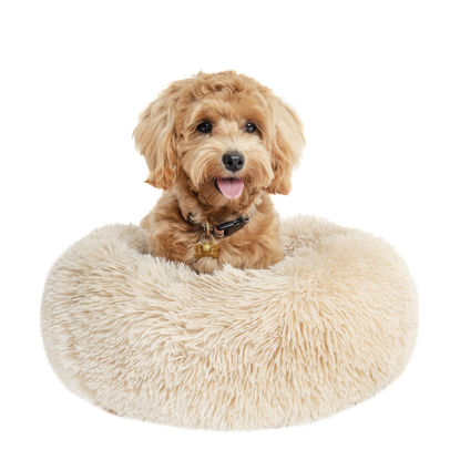 Picture of Small Dog Bed Calming Dogs Bed for Small Medium Large Dogs Anti-Anxiety Puppy Bed Machine Washable Warming Cozy Soft Pet Round Bed Fits up to 10-100 lbs (Small (Pack of 1), Beige)