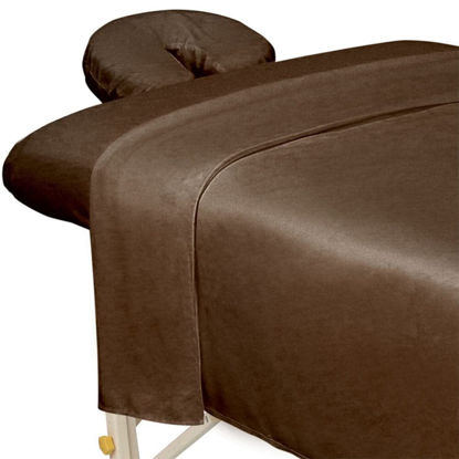 Picture of ForPro Professional Collection Premium Microfiber 3-Piece Massage Sheet Set - Chocolate - Ultra-Light, Stain and Wrinkle Resistant - Includes Massage Flat and Fitted Sheet and Massage Face Rest Cover