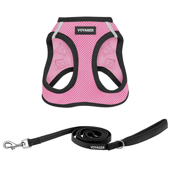 Picture of Voyager Step-in Air All Weather Mesh Harness and Reflective Dog 5 ft Leash Combo with Neoprene Handle, for Small, Medium and Large Breed Puppies by Best Pet Supplies - Pink Base, XS