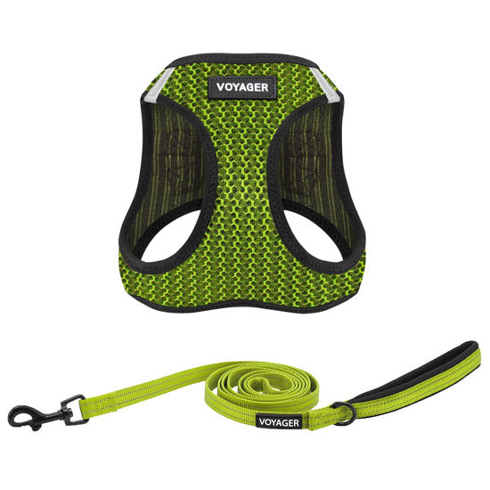 Picture of Voyager Step-in Air All Weather Mesh Harness and Reflective Dog 5 ft Leash Combo with Neoprene Handle, for Small, Medium and Large Breed Puppies by Best Pet Supplies - Lime Green (Leash Bundle), L