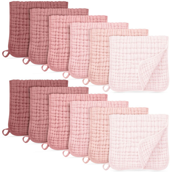 Picture of Unnivoll Muslin Burp Cloths for Baby 100% Cotton Burping Cloths for Boys Girls Large 20''X10'' Extra Soft and Absorbent 12 Pack - Gradient Pink