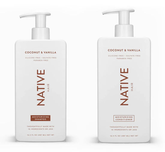 Picture of Native Shampoo and Conditioner Set | Sulfate Free, Paraben Free, Dye Free, with Naturally Derived Clean Ingredients| 16.5 oz (Coconut & Vanilla, Moisturizing), 2, 1.3 ounces