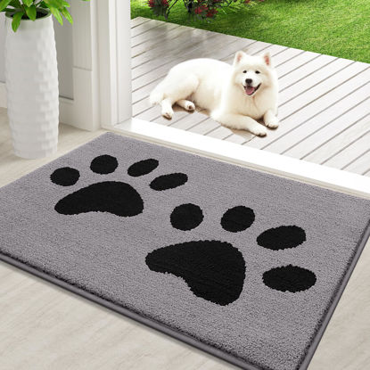 Picture of Buganda Dog Door Mat for Muddy Paws, Absorbent Dirt Trapper Washable Indoor Door Mat, Non Slip Low-Profile Mud Mat for Dogs, Front Entrance Door Mat for Inside Floor (36x24 Inches, Grey)