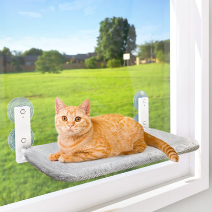 Picture of AMOSIJOY Cordless Cat Window Perch, Cat Hammock for Wall with 4 Suction Cups, Anchor&Screw for Two Ways of Installation, Solid Metal Frame and Reversible Cover, Foldable Cat Beds for Indoor Cats