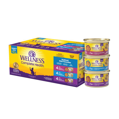 Picture of Wellness Complete Health Grain-Free Wet Canned Cat Food, Seafood Pate Favorites Variety Pack, 3 Ounce Can (Pack of 12)