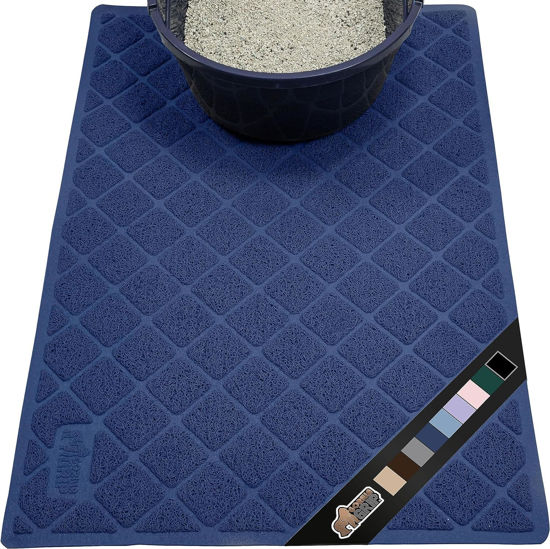 Picture of The Original Gorilla Grip Water Resistant Cat Litter Box Trapping Mat 35x23, Easy Clean, Textured Backing, Traps Mess for Cleaner Floors, Less Waste, Stays in Place for Cats, Soft on Paws, Navy