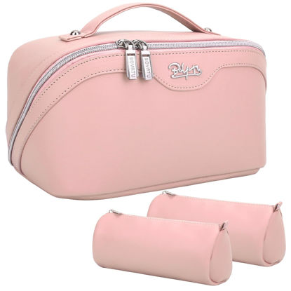 Picture of Travel Makeup Bag for Women Organizer: 3 Set Large Capacity Cosmetic Bags - Toiletry Bag with Divider 09-Jelly Pink