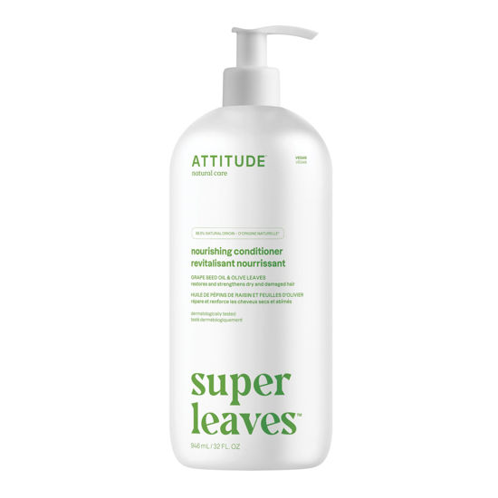 Picture of ATTITUDE Nourishing Hair Conditioner, For Dry and Damaged Hair, Naturally Derived Ingredients, Vegan Detangler, Dermatologically Tested, Grapeseed Oil and Olive Leaves, 32 Fl Oz