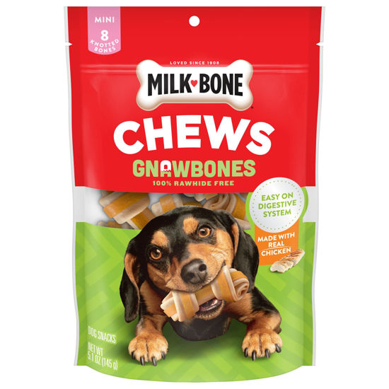 Picture of Milk-Bone Chews GnawBones Rawhide Free Dog Treats, Chicken, 8 Long Lasting Mini Knotted Bones (Pack of 4)