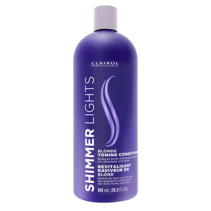 Picture of Clairol Professional Shimmer Lights Purple Conditioner, 31.5 fl. Oz Neutralizes Brass & Yellow Tones For Blonde, Silver, Gray & Highlighted Hair Packaging May Vary