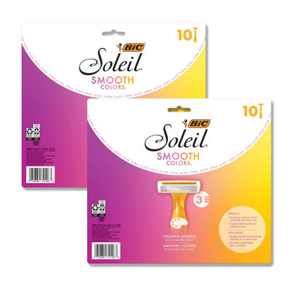 Picture of BIC Soleil Smooth Colors Razors with Aloe Vera and Vitamin E Lubricating Disposable Razors for Women, 20-Count, 3 Blades