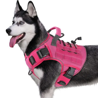 Picture of WINGOIN Pink Harness with Handle Tactical Dog Harness Vest for Large Medium Dogs No Pull Adjustable Reflective K9 Military Dog Vest Harnesses for Bull Terrier, Dalmatian, Border Collie, Wolfdog(M)