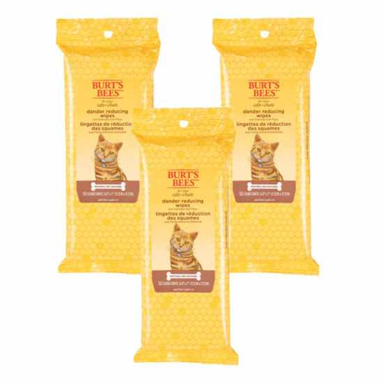 Picture of Burt's Bees for Pets Cat Naturally Derived Dander Reducing Wipes - Kitten and Cat Wipes for Grooming - Cruelty Free, Formulated without Sulfates and Parabens, Made in the USA, 50 Count - 3 Pack