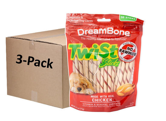 Picture of Dreambone Twist Sticks, Made with Real Chicken, Rawhide-Free Chews for Dogs, 50 Count (3 Pack)