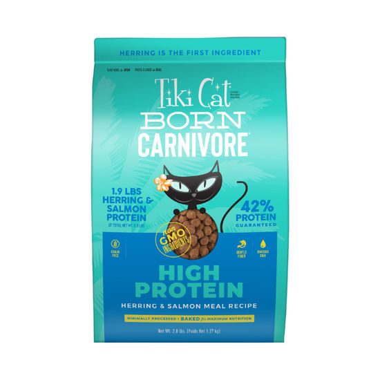 Picture of Tiki Cat Born Carnivore High Protein, Herring & Salmon Meal, Grain-Free Baked Kibble to Maximize Nutrients, Dry Cat Food, 2.8 lbs. Bag