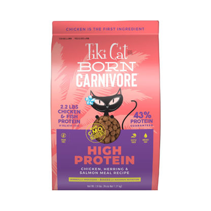 Picture of Tiki Cat Born Carnivore High Protein, Chicken, Herring & Salmon Meal, Grain-Free Baked Kibble to Maximize Nutrients, Dry Cat Food, 2.8 lbs. Bag