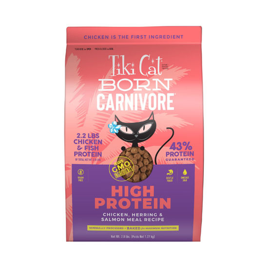 Picture of Tiki Cat Born Carnivore High Protein, Chicken, Herring & Salmon Meal, Grain-Free Baked Kibble to Maximize Nutrients, Dry Cat Food, 2.8 lbs. Bag