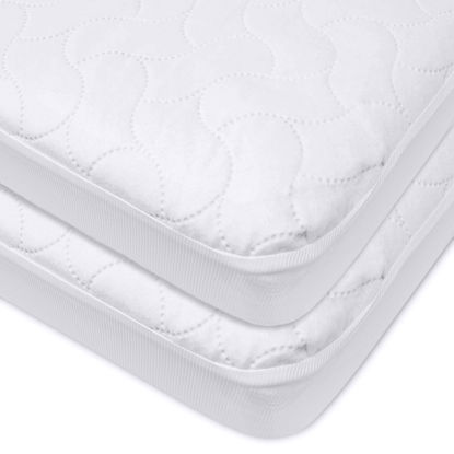 Picture of American Baby Company 2 Pack Waterproof Fitted Porta/Mini Crib Mattress Protector, Quilted and Noiseless Mini Crib Pad Cover, White, 38"x24"x5"