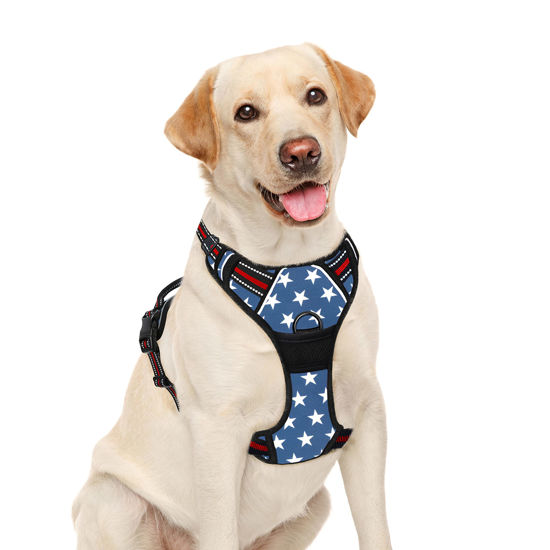 Picture of BARKBAY No Pull Dog Harness Large Step in Reflective Dog Harness with Front Clip and Easy Control Handle for Walking Training Running(Star,L)