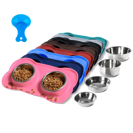 Picture of Hubulk Pet Dog Bowls 2 Stainless Steel Dog Bowl with No Spill Non-Skid Silicone Mat + Pet Food Scoop Water and Food Feeder Bowls for Feeding Small Medium Large Dogs Cats Puppies (M, Pink)