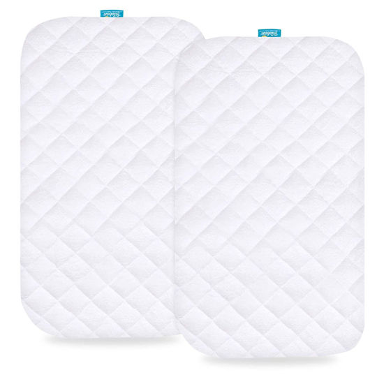 Picture of Waterproof Bassinet Mattress Pad Cover Fits Dream On Me Lotus, Nordmiex, BabyBond, INFANS, HARPPA, Maydolly and Ihoming Bedside Bassinet, 2 Pack, Ultra Soft Viscose Made from Bamboo Terry Surface