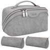 Picture of Travel Makeup Bags Cosmetic Organizer Bag: 3-Set Large Capacity Make up Bag - PU Leather Toiletry Bag for Women - Wide Open Portable Pouch with Divider & Handle 03-Grey-1