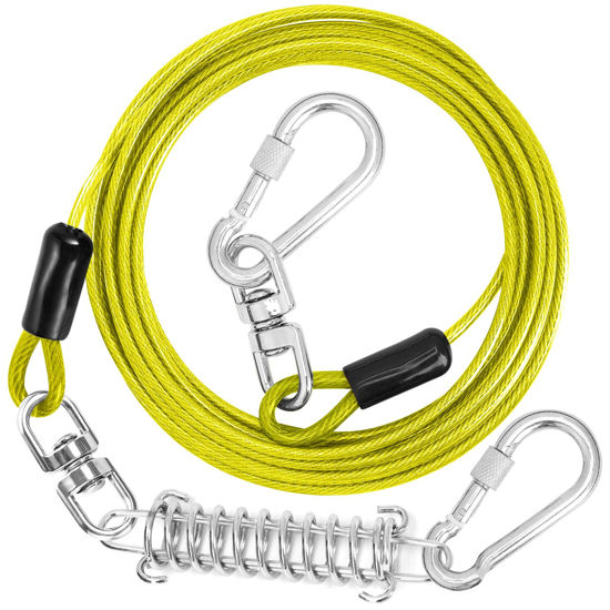 Picture of jenico Dog Tie Out Cable, 10/15/20/30/40/50/70/100/150FT Dog Runner Cable with Swivel Hook and Shock Spring, Dog Leash Run Tether for Yard Outdoor and Camping,for Small to Medium Pets Up to 500 LBS