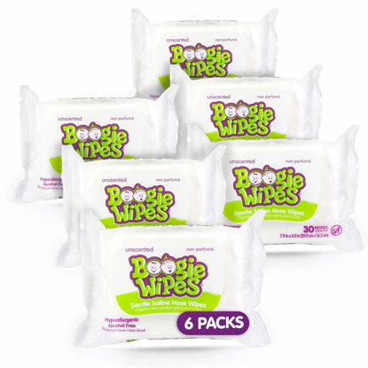 Picture of Baby Wipes Unscented by Boogie Wipes, Wet Wipes for Face, Hand, Body & Nose, Made with Vitamin E, Aloe, Chamomile and Natural Saline, 180 Count-30 Count (Pack of 6)