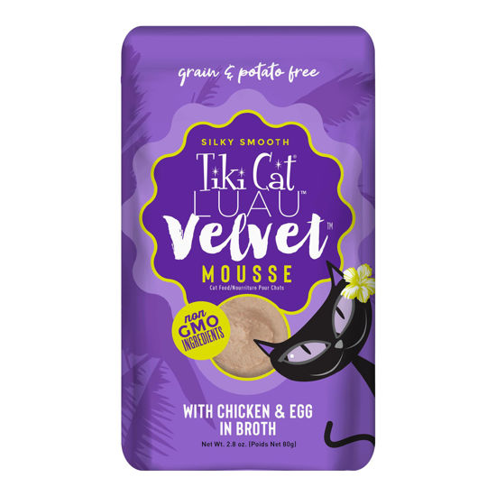 Picture of Tiki Cat Luau Velvet Mousse, Chicken & Egg in Broth, Complete Nutrition for Balanced Diet, Wet Cat Food For All Life Stages, 2.8 oz. Pouch (Pack of 12)