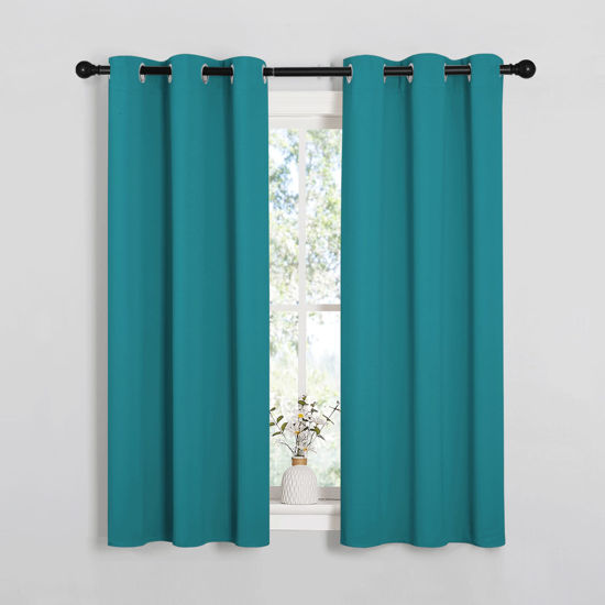 Picture of NICETOWN Room Darkening Curtains 54 inch Length 2 Panels, Thermal Insulated Grommet Blackout Curtains for Modern Casual Elegant Bedroom Kids Room Theme Decoration (Peacock Teal, 2 Pieces, W34)