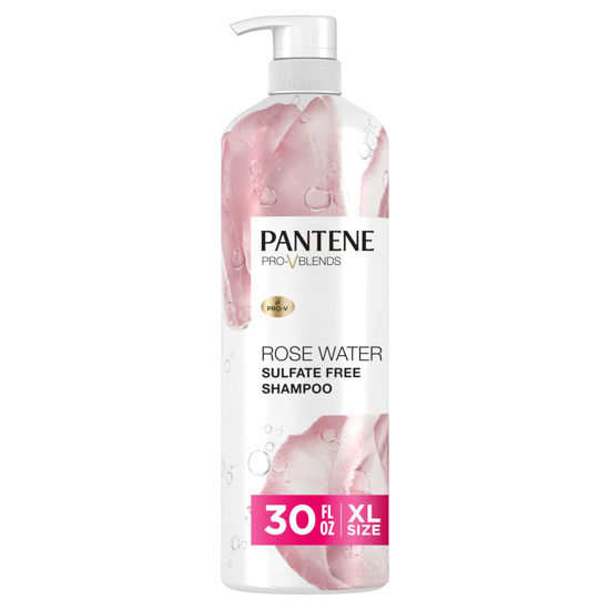 Picture of Pantene Sulfate Free Rose Water Shampoo, Soothes, Replenishes Hydration, Safe for Color Treated Hair, Nutrient Infused with Vitamin B5 and Antioxidants, Pro-V Blends, 30.0 oz